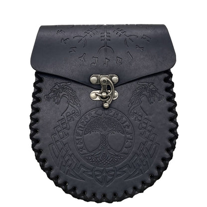 Costume Accessories Faux Leather Medieval Belt Pouch with Five Embossed Design Options in Brown or Black