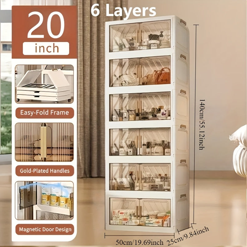 50 cm Wide Folding Storage Cabinet with Wheels and Lids in One to Six-Tier Stackable Options