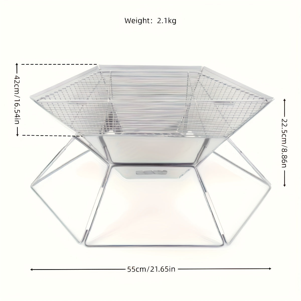 Hexagonal Folding Charcoal Grill with Stainless-Steel-Color Frame, Open Grid and Carry Bag for Outdoor Use