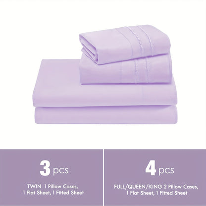 Fitted Sheet Set Deep Pocket | Soft Cooling Breathable Bedding 3-4pcs Fade-Resistant All-Season for Twin Full Queen King – Solid Color Bed Sheets for Dorm Guest Room Everyday Use