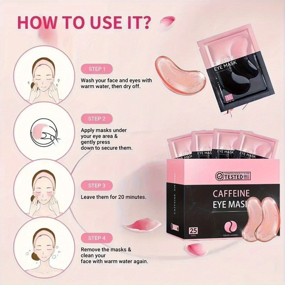 25-Pair Under-Eye Patch Set with Individually Packed Caffeine, Hyaluronic Acid or Aloe Vera Formula Options