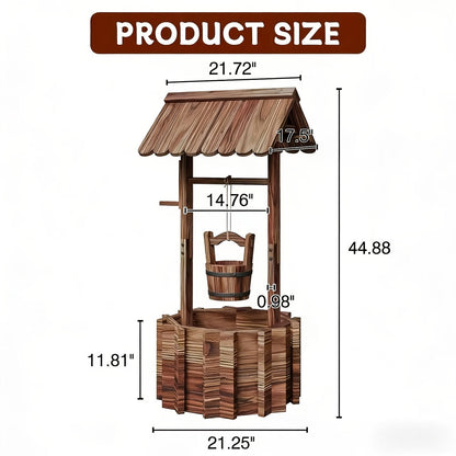 Wood Wishing-Well Garden Planter with Roof, Hanging Bucket, Octagonal Bed and Two Source Size Labels