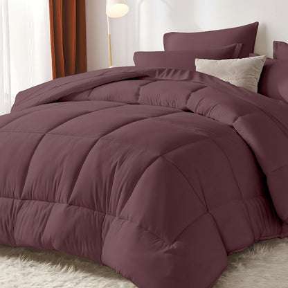 Comforter Set Soft Breathable Microfiber Bed in a Bag with Fitted Sheet Flat Sheet Pillowcases & Shams – All Season Fluffy Checkered Bedding Set Twin Full Queen King