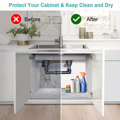 Under Sink Mat Waterproof Silicone 34" x 22" Undersink Drip Tray Liner for Kitchen Bathroom Cabinet, Holds 2 Gallons, Non-Toxic Durable Cabinet Protector with Raised Edges Four-Leaf Clover Pattern