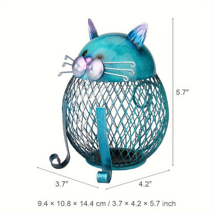 Decorative Open-Mesh Cat-Shaped Coin Bank with Removable Bottom Plug and One- or Two-Piece Options