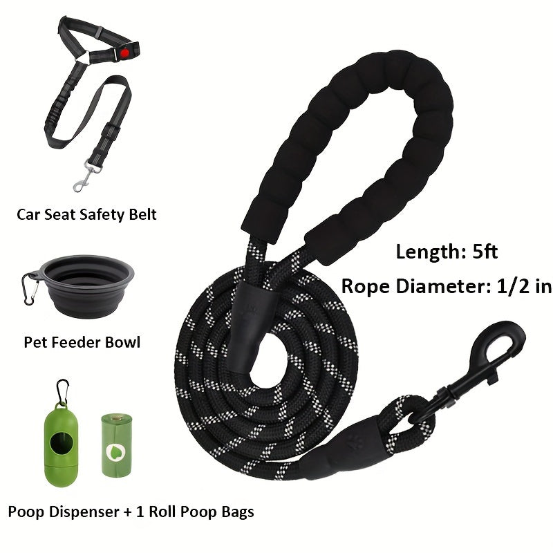 Walking Dog Harness and 5-Foot Leash Set in Five Colors and XS–XL with Front Clip, Top Clip and Handle