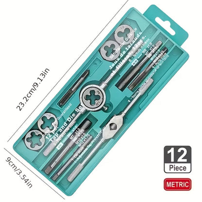 Metric Tap and Die Threading Set with M3 to M12 Sizes in 12- or 40-Piece Storage Case Configurations