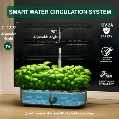 14-Pod Hydroponic Garden Kit with LED Grow Light, Timer, Pump and 1.32 Gallon Tank in Two Finishes