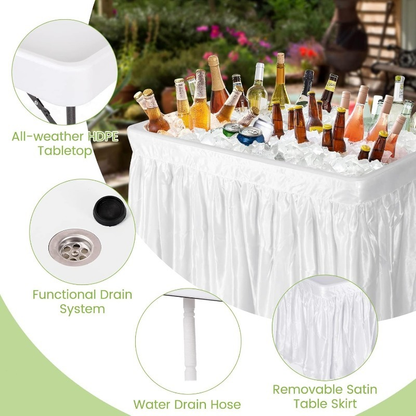 Ice Table Folding 4 ft Portable Cooler Table with Drain & Removable Skirt, Fill and Chill Party Beverage Station for BBQ, Camping & Outdoor Events