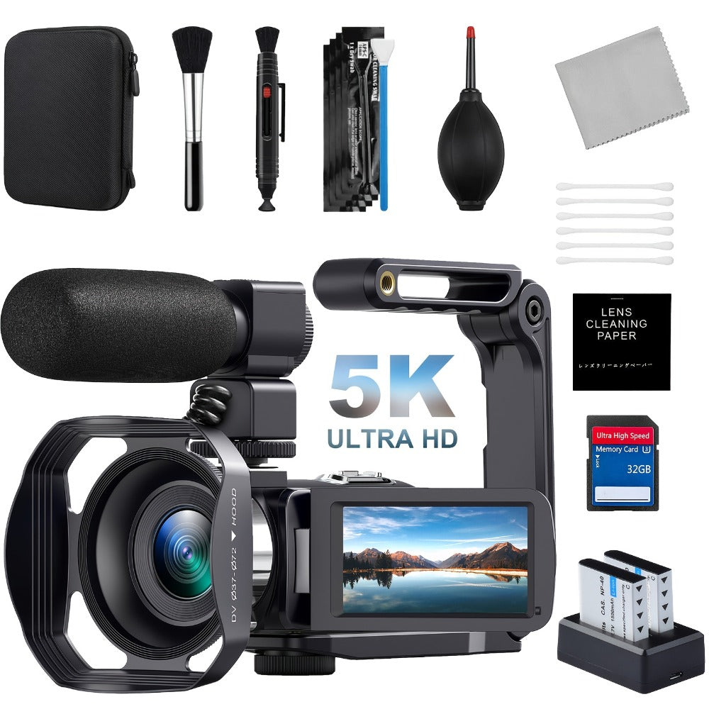 5K Vlogging Camera Camcorder 64MP WiFi for YouTube with IR Night Vision 18X Zoom 3 Inch Touch Screen Webcam External Microphone Remote Control 2 Batteries Loop Recording