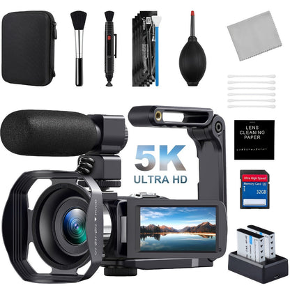 5K Vlogging Camera Camcorder 64MP WiFi for YouTube with IR Night Vision 18X Zoom 3 Inch Touch Screen Webcam External Microphone Remote Control 2 Batteries Loop Recording