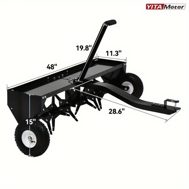 Tow-Behind Plug Aerator 48 Inch - Heavy Duty Steel Lawn Aerator with 32 Hollow Tines, Weight Tray & 10-Inch Pneumatic Tires, Compatible with Lawn Tractor ZTR ATV for Deep Soil Aeration
