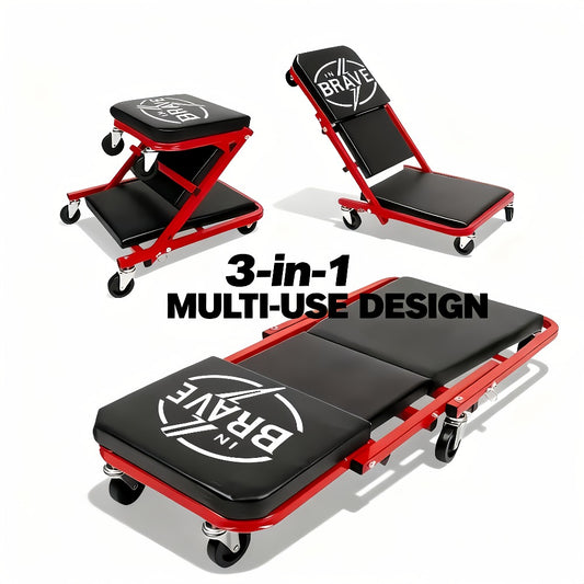 Mechanic Creeper Seat 3-in-1 Heavy Duty 36" – Folding Crawler with Adjustable Z-Seat, 6 Lockable Casters, 350–650 lb Capacity for Auto Repair