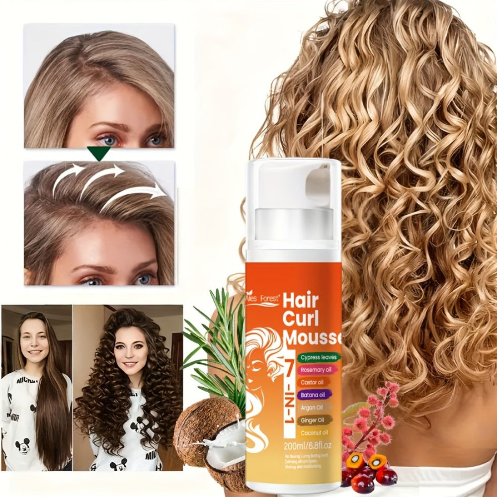6.76 oz Seven-in-One Curl Mousse with Rosemary, Castor and Coconut Oils for Wavy or Curly Hair