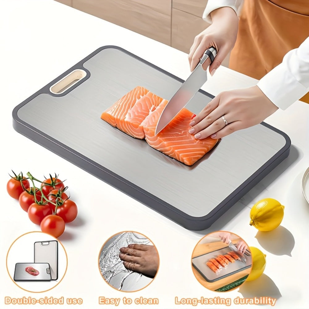 Large Cutting Board for Kitchen – Double Sided Food Grade Stainless Steel & Wheat Straw PP, Non-Slip, Easy to Clean, 16 x 11 Inch Heavy Duty Chopping Board