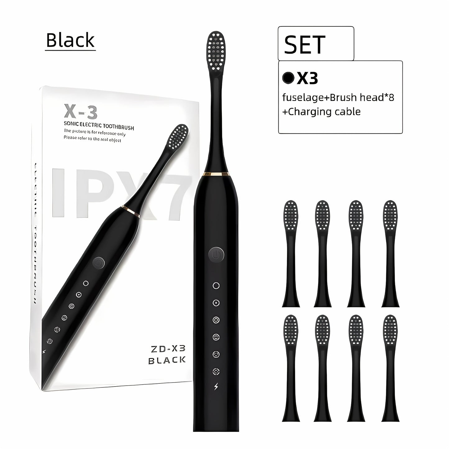 Rechargeable Electric Toothbrush 6 Cleaning Modes with 8 Brush Heads - USB Charge, Soft Bristles, Portable for Travel & Home Use, Oral Care Toothbrush for Men & Women - Black / White / Pink