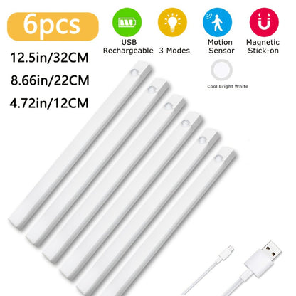 Motion Sensor Cabinet Light 6 Pack - USB-C Rechargeable LED Under Cabinet Lighting for Home Cooking, Dining and Outdoor Meals