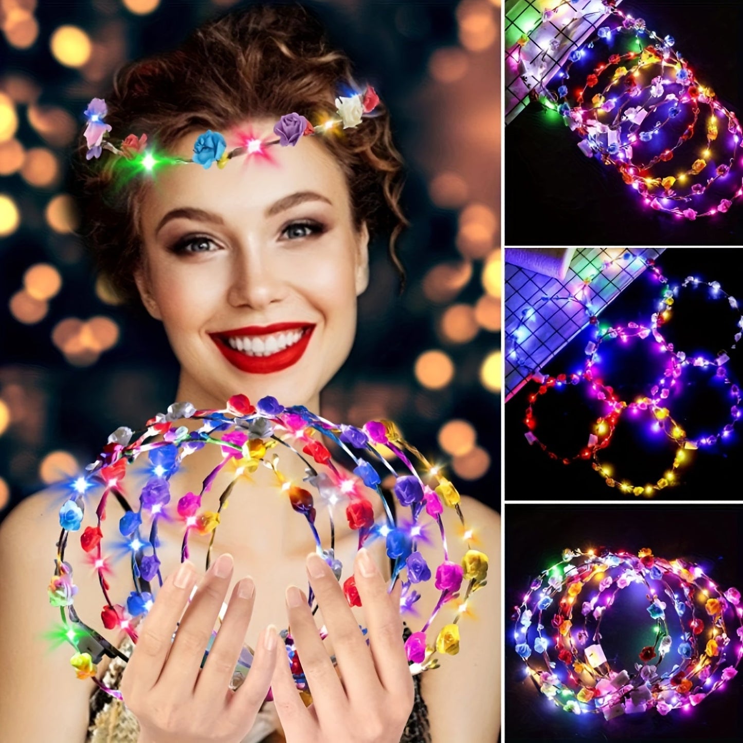 Light Up Flower Crown Headbands 36 Pack Bulk LED Fiber Optic Floral Tiara Glow Party Favors for Women Girls Wedding Birthday Halloween Mardi Gras Bachelorette Cosplay Festival Beach Accessories