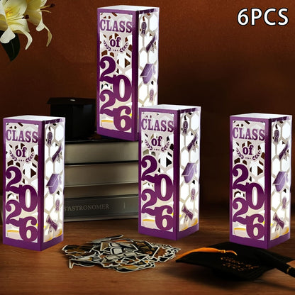 Graduation Centerpiece Set 6pcs Class of 2026 – Decorative Lantern Box Table Decorations for High School & College Graduation Party, Photo Booth Props, Party Kit in Red Blue Green Purple Maroon
