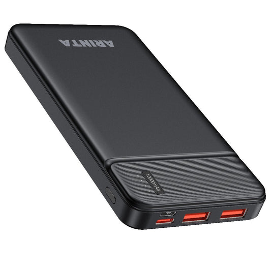Power Bank 10000mAh Slim with 22.5W PD, 20W USB-C Input/Output and Dual USB-A Ports in Black or White