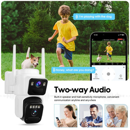 Security Camera Dual-Lens Solar Model with PIR Detection, Two-Way Audio, Spotlight Alarm and TF Card Options