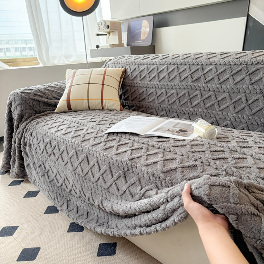 Sofa Cover Soft Polyester Velvet Bohemian Jacquard Throw for 3 or 4-Seater Sofas in Five Colors