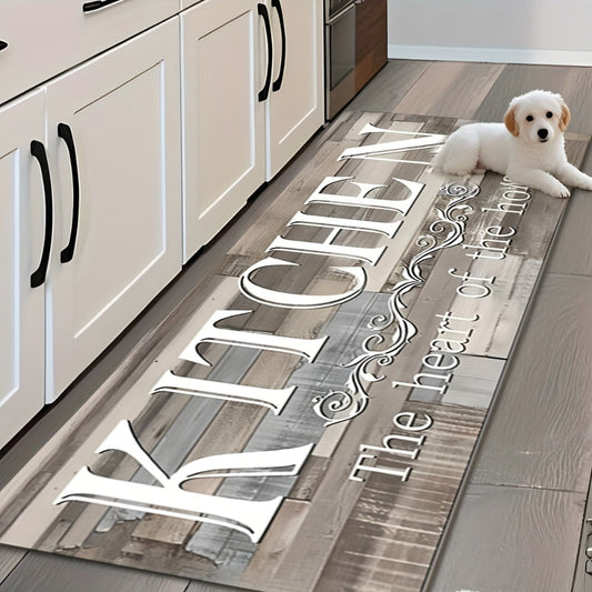 Kitchen Rug Non-Slip Washable Wood Grain Farmhouse Floor Mat Durable Polyester Anti-Fatigue Kitchen Mat for Kitchen Hallway Bathroom Laundry Room Home Decor Multiple Sizes Black White