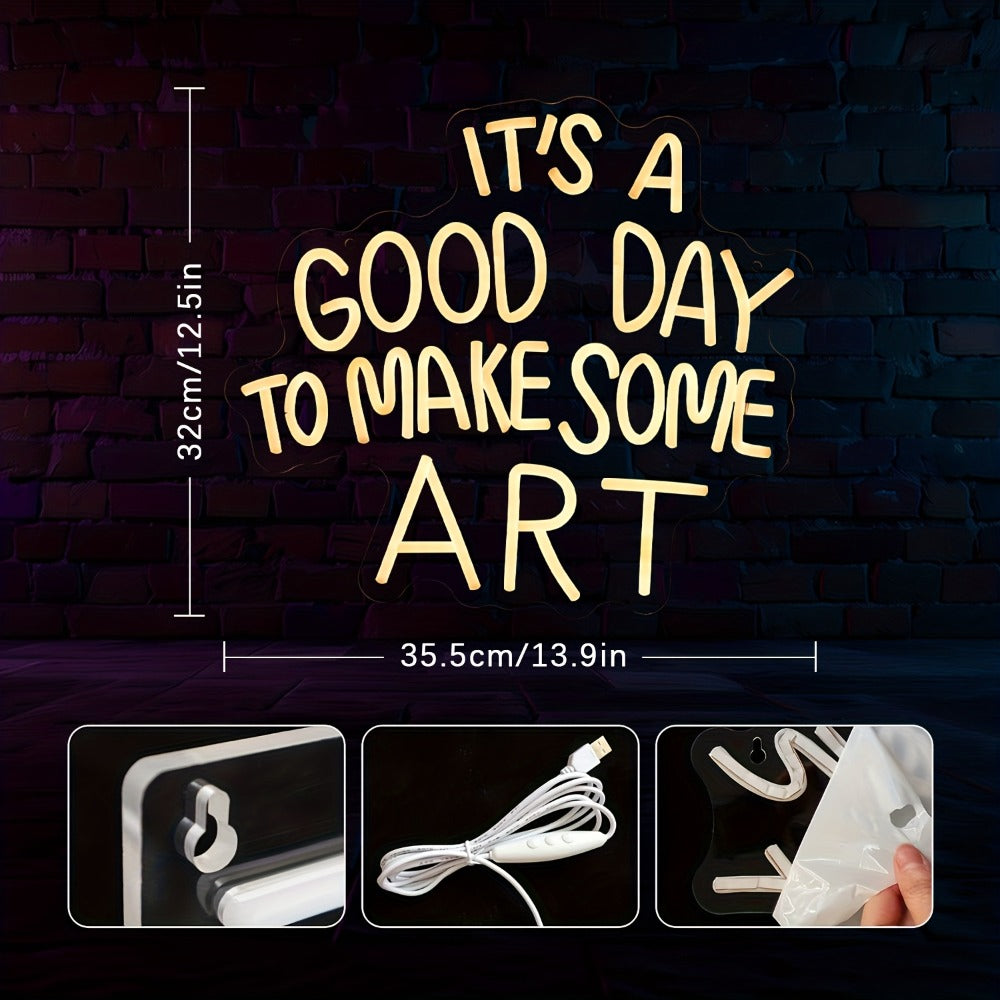 LED Neon Sign "Today Is a Great Day for Creating Art" Dimmable Wall Light for Study Room Classroom Home Living Room – Creative Art LED Neon Light Decor Gift for Artists Teachers Students