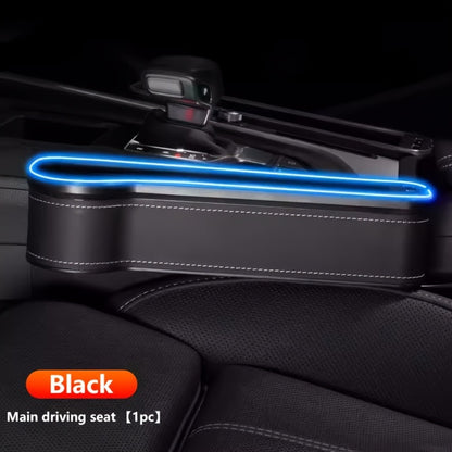 Car Seat Gap Storage Box with Phone Holder & Charger – Sundries Organizer with Ambient Atmosphere Light, Driver & Co-Pilot, 1pc or 2pc Set
