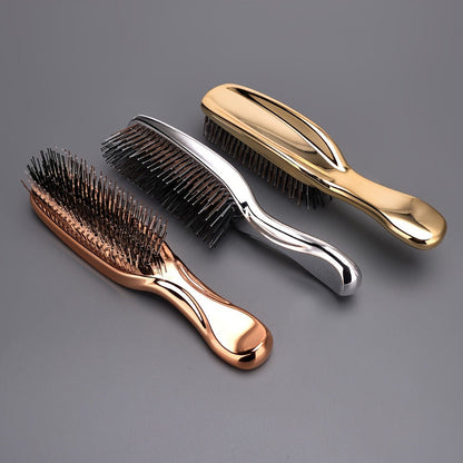 Air Cushion Detangling Hair Brush with Electroplated Finish and Flexible Pins in Three Color Options