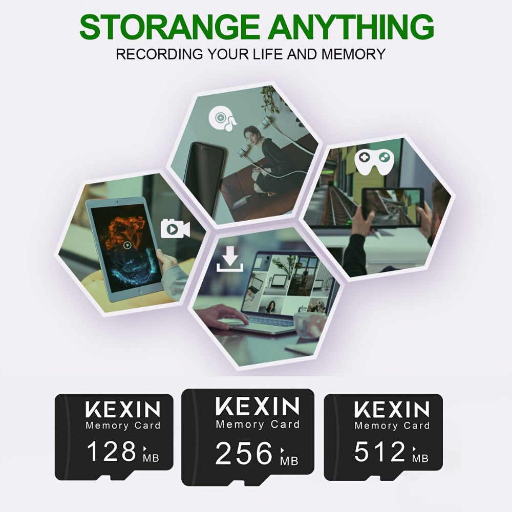 KEXIN MicroSD Memory Card 5-Pack in 128MB, 256MB or 512MB Capacity Options with One Full-Size SD Adapter