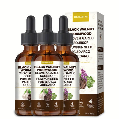 Black Walnut Wormwood Tincture 2 fl oz — Gut Health & Colon Cleanse Herbal Drops with Soursop, Oregano, Garlic & Berberine | Alcohol-Free Liquid Supplement for Digestive Support & Immune Health