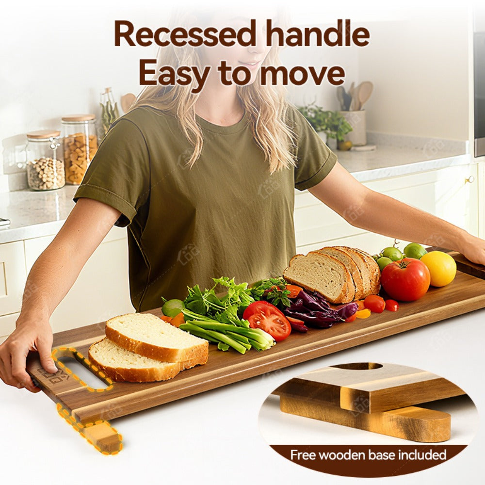 Thirty-Six-by-Twelve-Inch Rectangular Charcuterie Serving Board with Two Stands and Side Handles