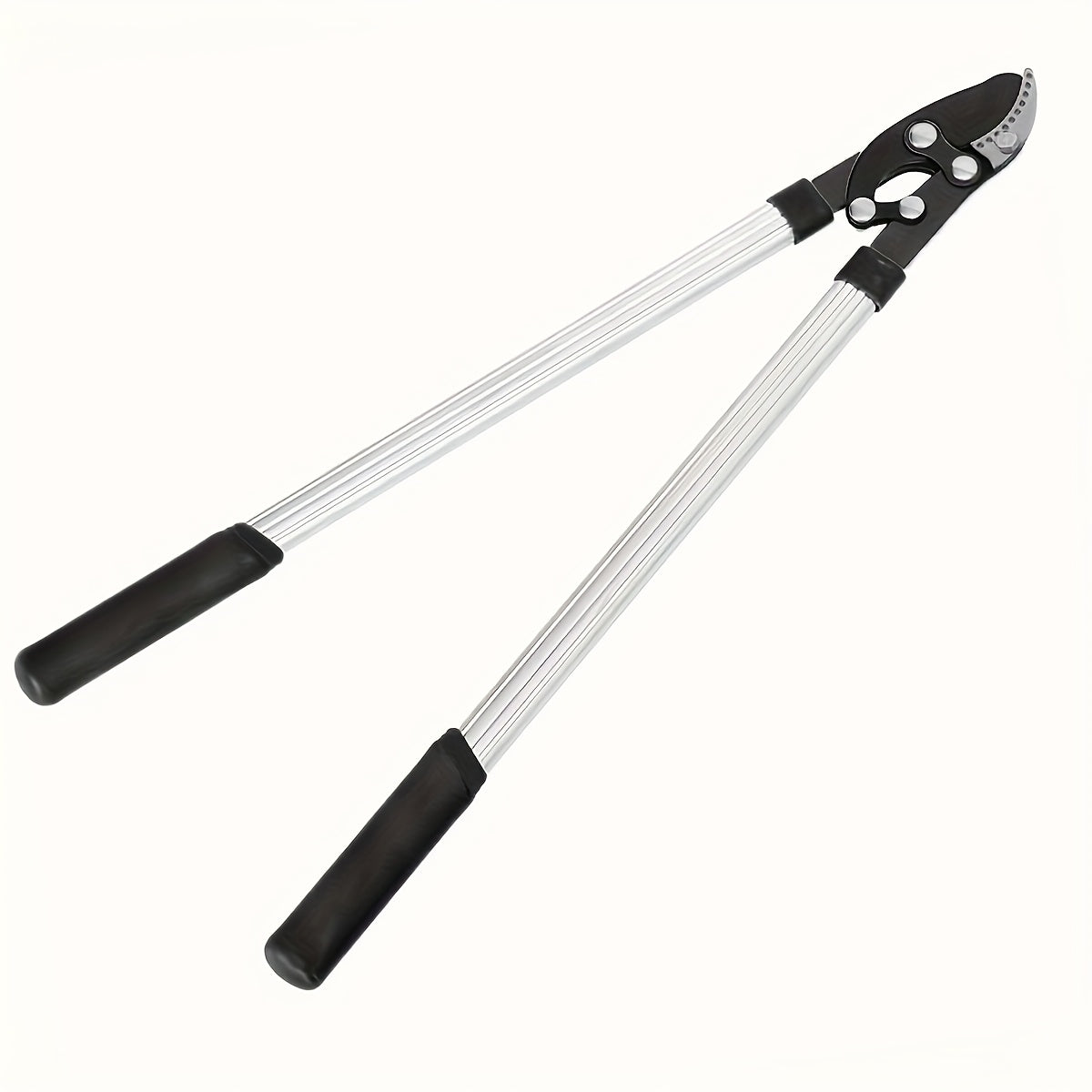 Telescoping Long-Handle Pruning Shears with Silver-Color Shafts, Black Grips and Curved Bypass Blade