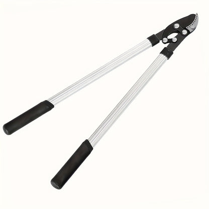 Telescoping Long-Handle Pruning Shears with Silver-Color Shafts, Black Grips and Curved Bypass Blade