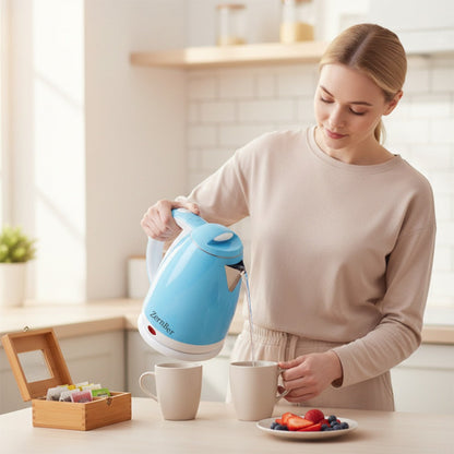 Electric Kettle by ZernBer, 60oz 1000W Stainless Steel Interior with LED Indicator and Heating Base in Blue