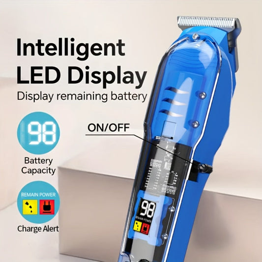 Hair Clipper Transparent-Shell Cordless Trimmer with LED Battery Display, USB Charging and Five Colors