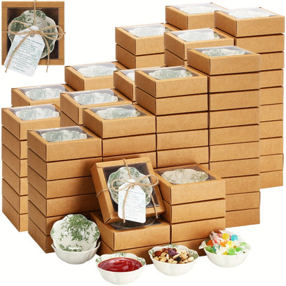 80-Pack 3.3 Inch Green Ceramic Mini Dipping Bowl Favor Set with Cards and Boxes for Weddings