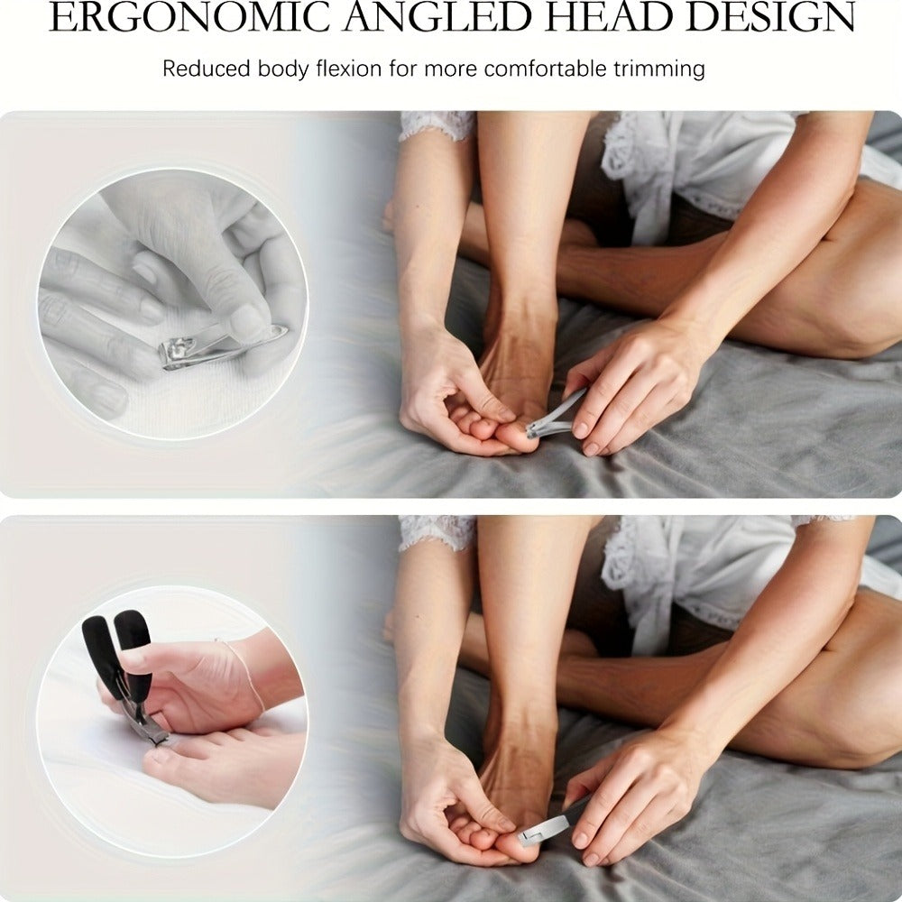 Angled-Jaw Nail Clipper Set, Five-Piece Black-Handle Kit with 25-Degree Tool, Lifter and File