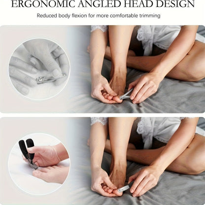 Angled-Jaw Nail Clipper Set, Five-Piece Black-Handle Kit with 25-Degree Tool, Lifter and File