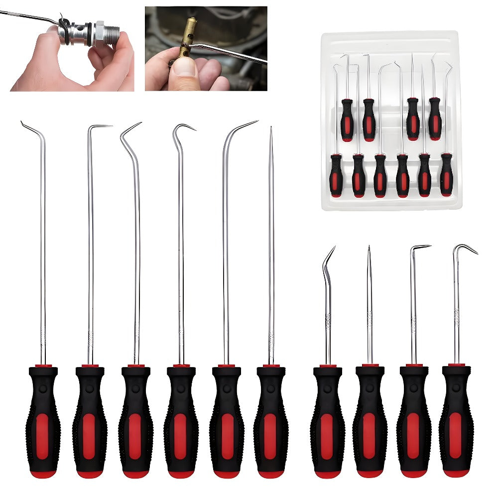Pick and Hook Set 10/15 Piece - Precision Automotive Oil Seal O-Ring Gasket Removal Tool, Chrome Vanadium Steel, Ergonomic Non-Slip Grip, Multi-Angle Hooks for Car Repair & Electronics Maintenance