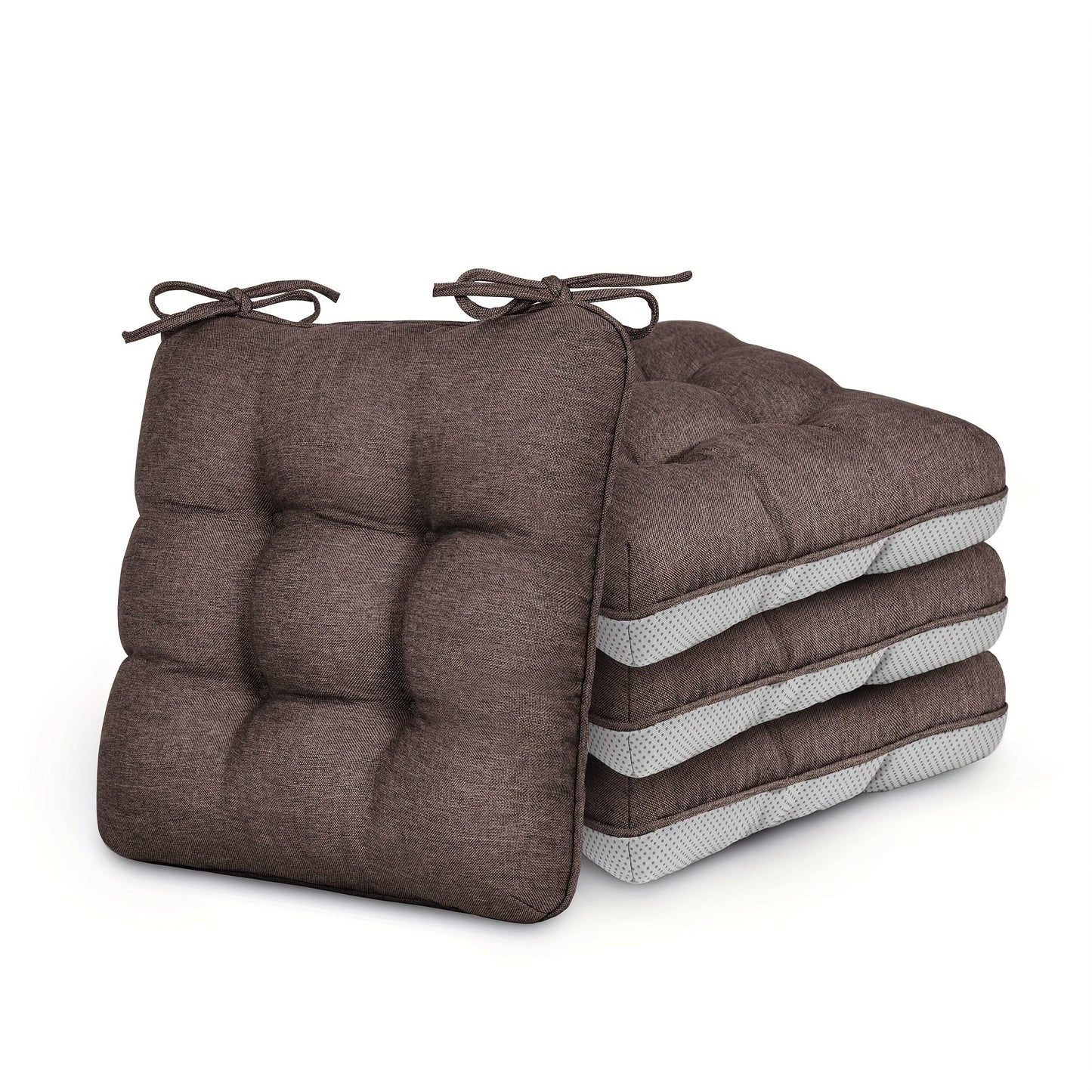 Tufted Chair Cushion Sets in 4- or 8-Piece Options with M/L Sizes, Tie Straps and 12 Color Choices