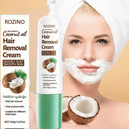 Hair Removal Cream with Coconut Squalane Instant Semi-Permanent Results Up to 3 Months – Non-Irritating Residue-Free Depilatory for Face Lips Armpits Legs Arms Bikini Area Unisex 100g
