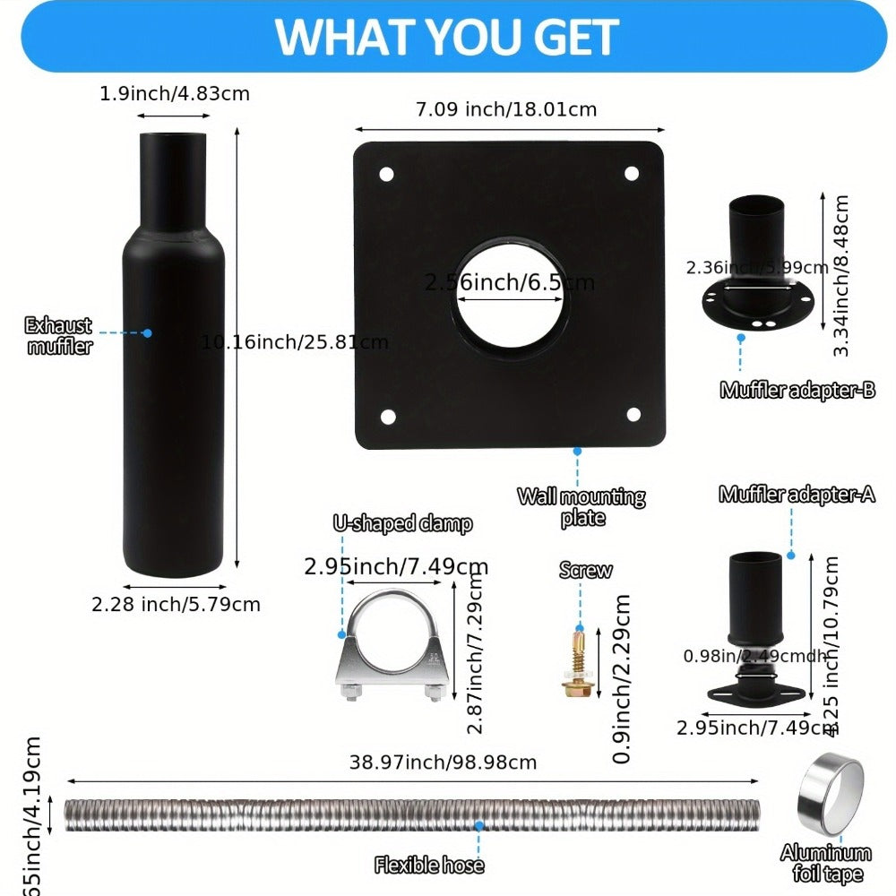Generator Exhaust Silencer Kit with Through-Wall Mounting Plate – Upgraded Stainless Steel Exhaust Hose, Muffler & Noise Reduction Extension Pipe – Universal Fit Most Generators