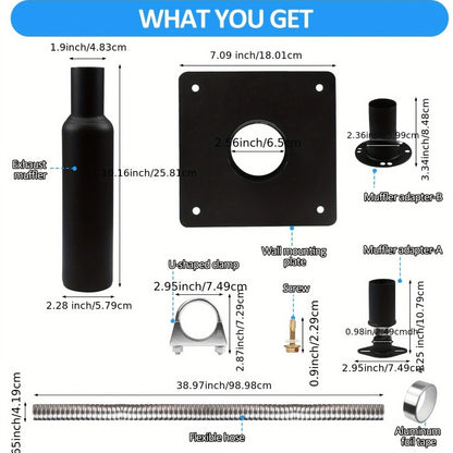 Generator Exhaust Silencer Kit with Through-Wall Mounting Plate – Upgraded Stainless Steel Exhaust Hose, Muffler & Noise Reduction Extension Pipe – Universal Fit Most Generators