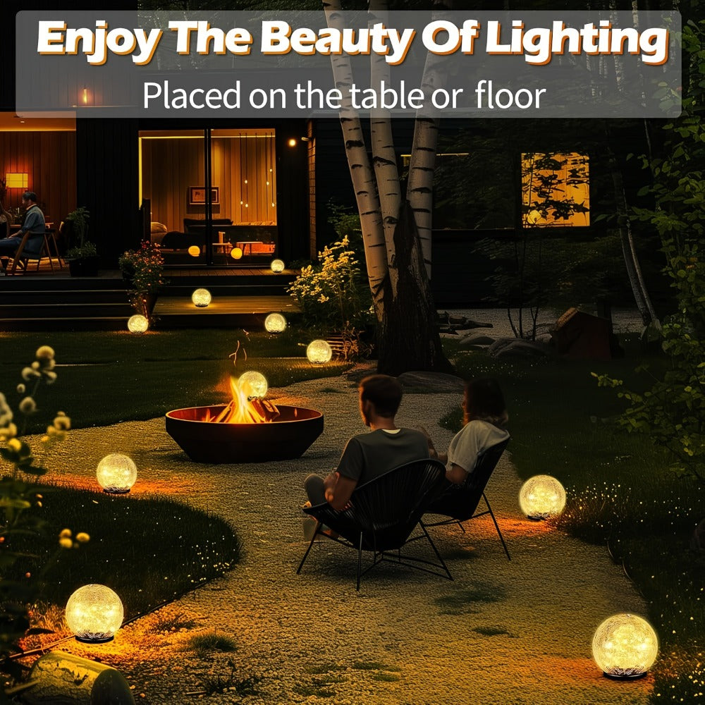 Solar Cracked-Glass Globe Garden Lights, Four-Piece Set in Warm White or Mixed Color Selections