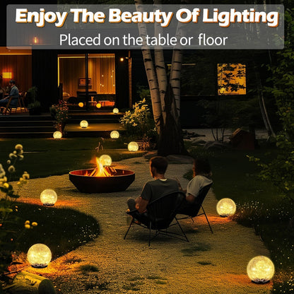 Solar Cracked-Glass Globe Garden Lights, Four-Piece Set in Warm White or Mixed Color Selections