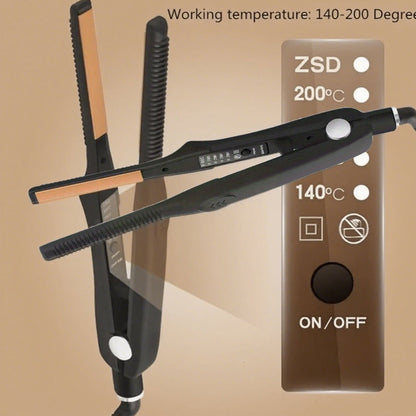 2-in-1 Ceramic Flat Iron Hair Straightener Curling Iron Adjustable Temperature Portable Mini Styling Tool for Short Hair Beard Women Men Travel Daily Use Gift Black