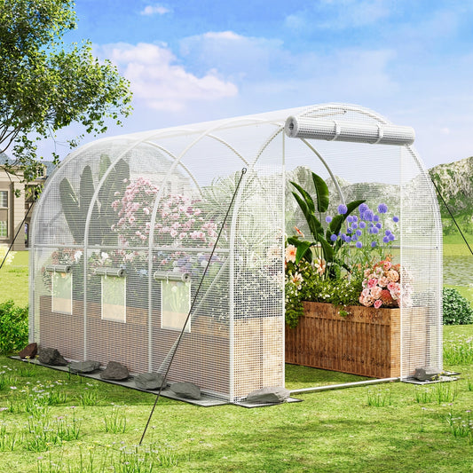 Garden Greenhouse Shelves 3/4-Layer Iron Frame with Durable PE Cover, Portable Indoor Outdoor Plant Greenhouse for Seedlings, Herbs & Flowers, White & Green