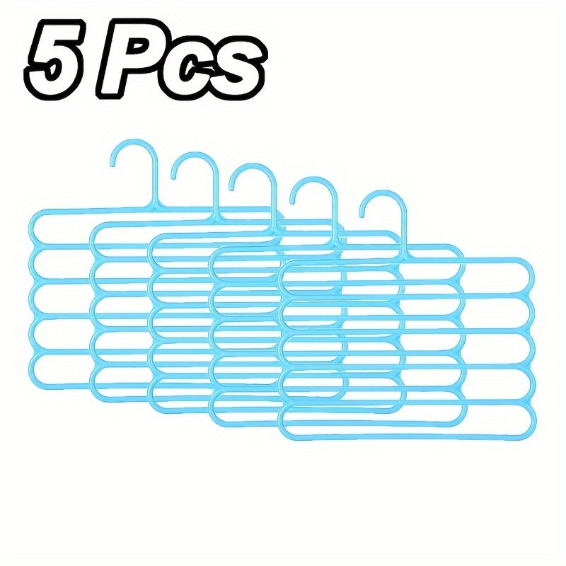 Five-Layer Vertical Pants Hanger Set with Five Blue Multi-Tier Racks for Closet Storage and Scarves